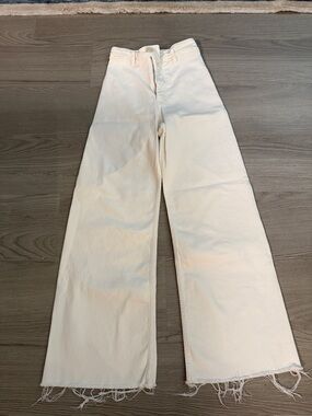Zara Cream High-Rise Wide Leg Jeans with Frayed Hem